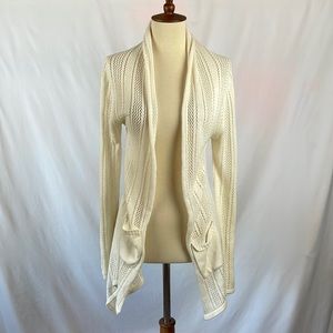 Roxy Cream Long Knit Cardigan Sweater w/Front Pockets & Asymmetrical Hem - Small